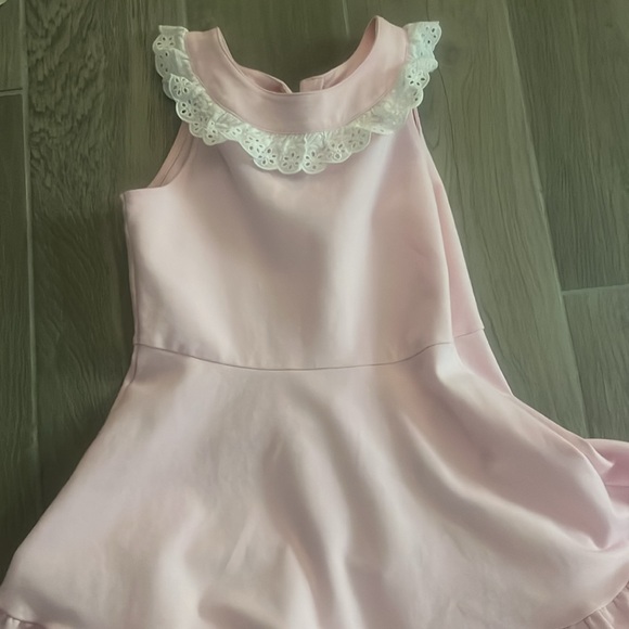 Pink Sleeveless Kids Dress with Lace Collar - Picture 3 of 8